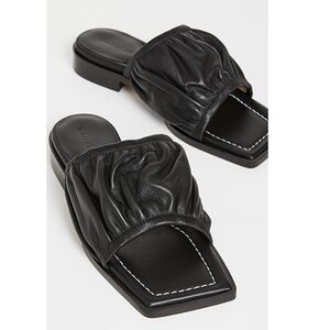 Wandler Mila Puffy Lambskin Flat Sandals Mule Slip-On Black Color Size 38 US 8.5